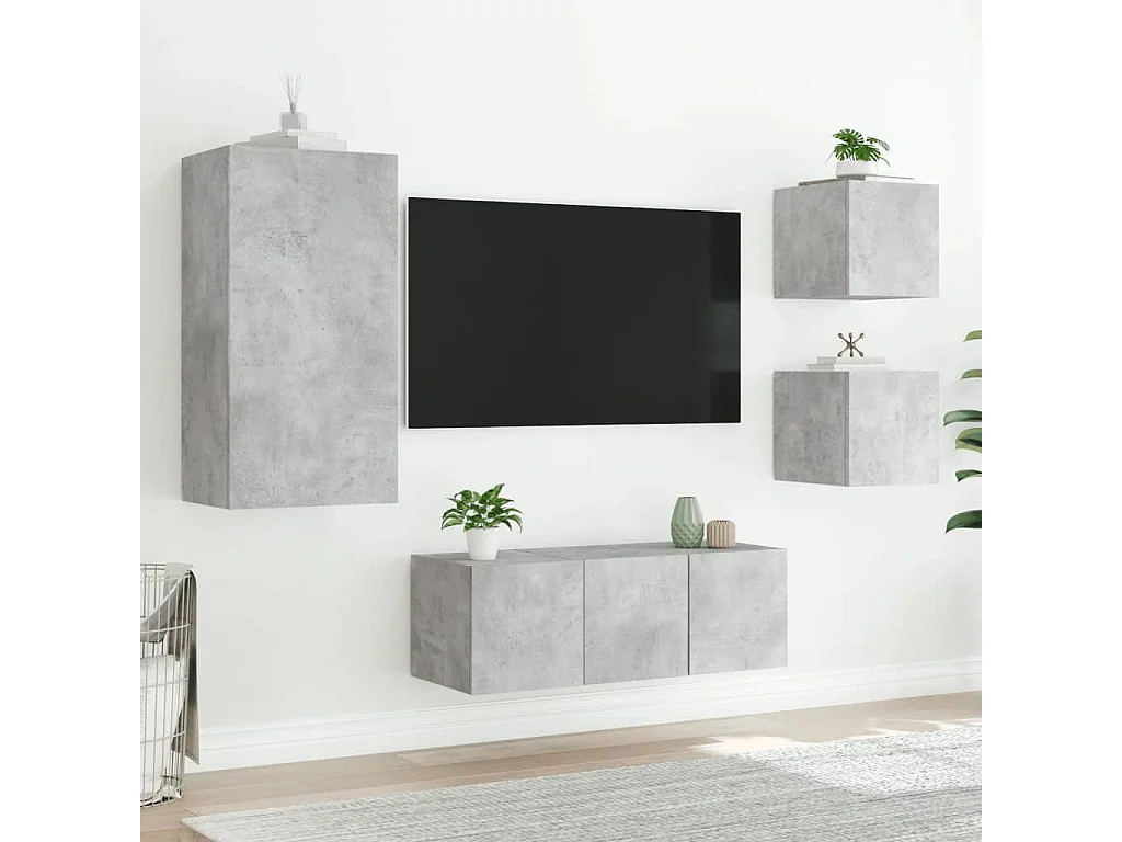 Sart-Saint-Laurent  Unités murales TV avec LED 5 pcs gris béton bois d'ingénierie
