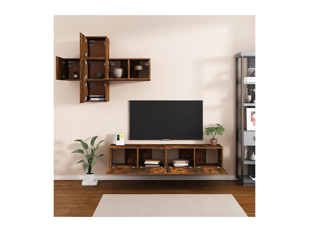 Evangelina  Ensemble de meubles TV 7 pcs Chêne fumé Bois d'ingénierie