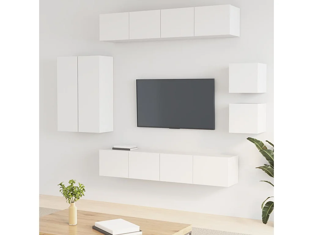 Luc  Set de muebles para TV 8 piezas madera contrachapada blanco