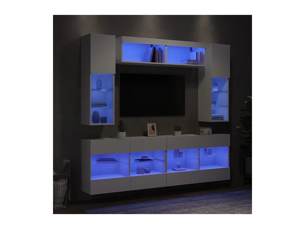 Circleville  Ensemble de meubles TV muraux 6 pcs avec lumières LED blanc