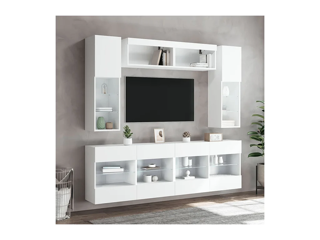 Circleville  Ensemble de meubles TV muraux 6 pcs avec lumières LED blanc