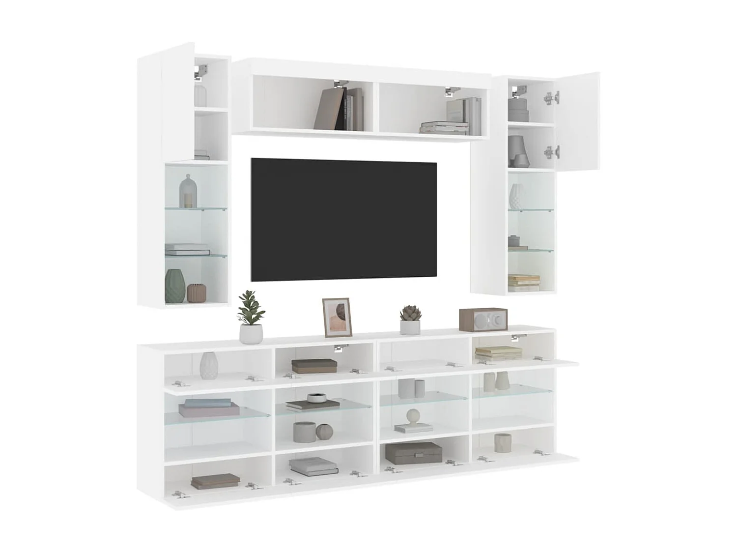 Circleville  Muebles de pared de TV con luces LED 6 piezas blanco