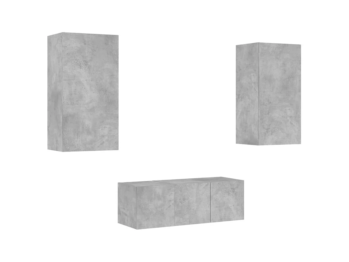 Bjerringbro  Unités murales TV avec LED 4 pcs gris béton bois d'ingénierie