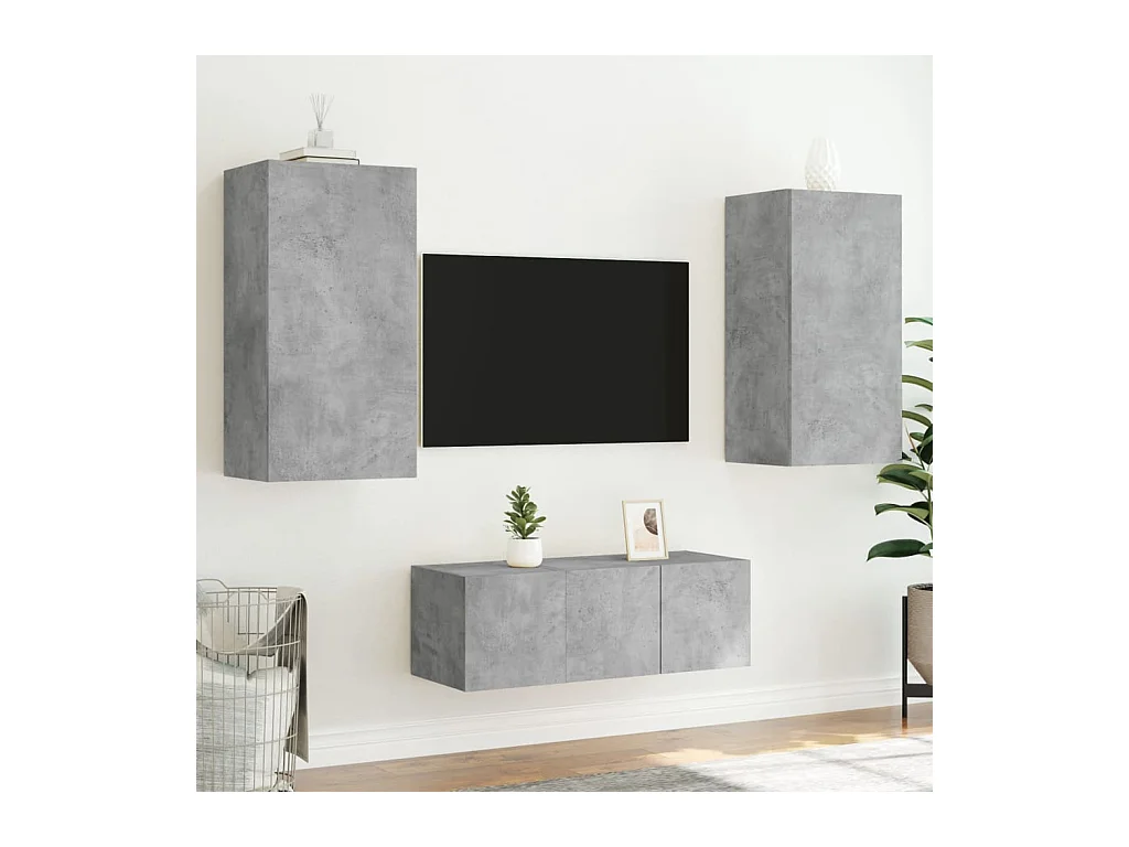 Bjerringbro  Unités murales TV avec LED 4 pcs gris béton bois d'ingénierie