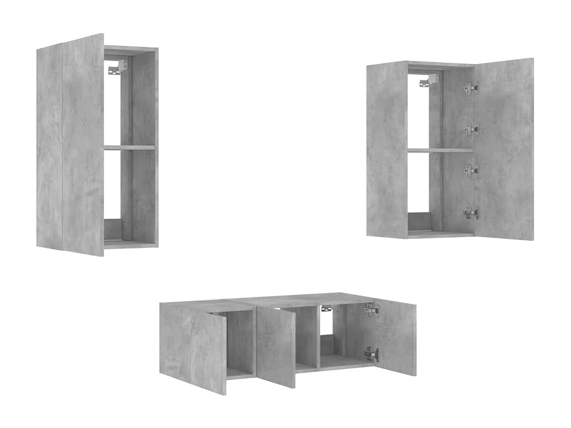 Bjerringbro  Unités murales TV avec LED 4 pcs gris béton bois d'ingénierie