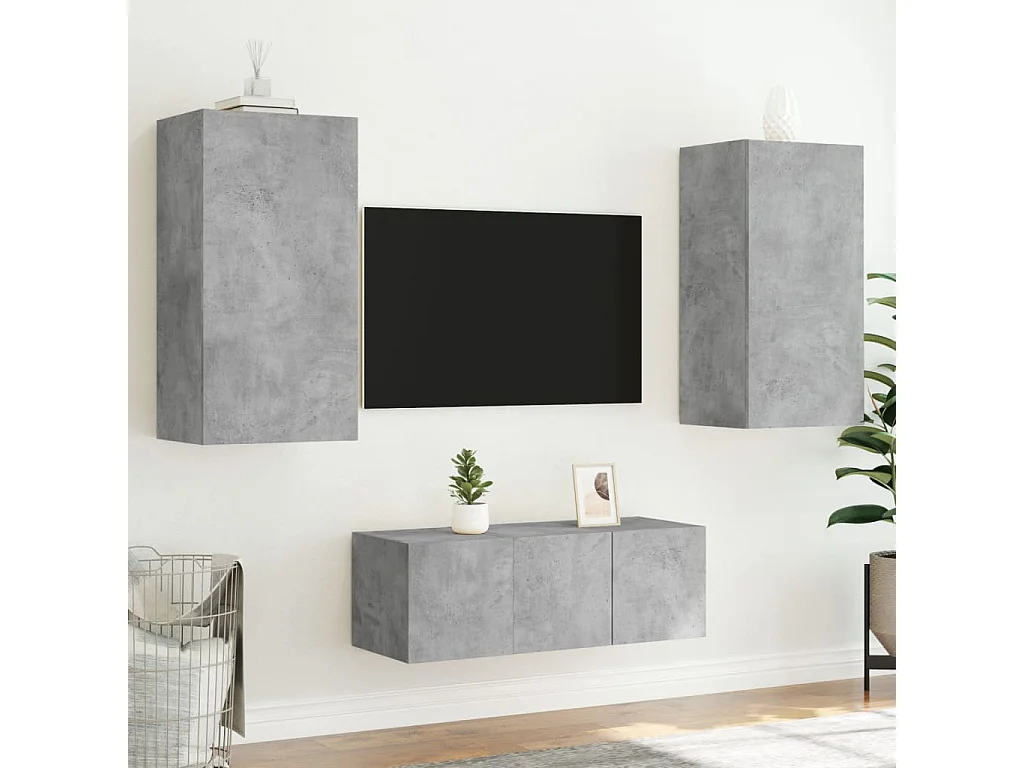 Bjerringbro  Unités murales TV avec LED 4 pcs gris béton bois d'ingénierie