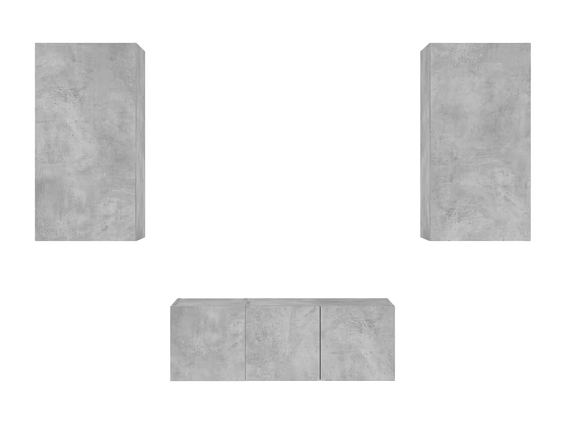 Bjerringbro  Unités murales TV avec LED 4 pcs gris béton bois d'ingénierie