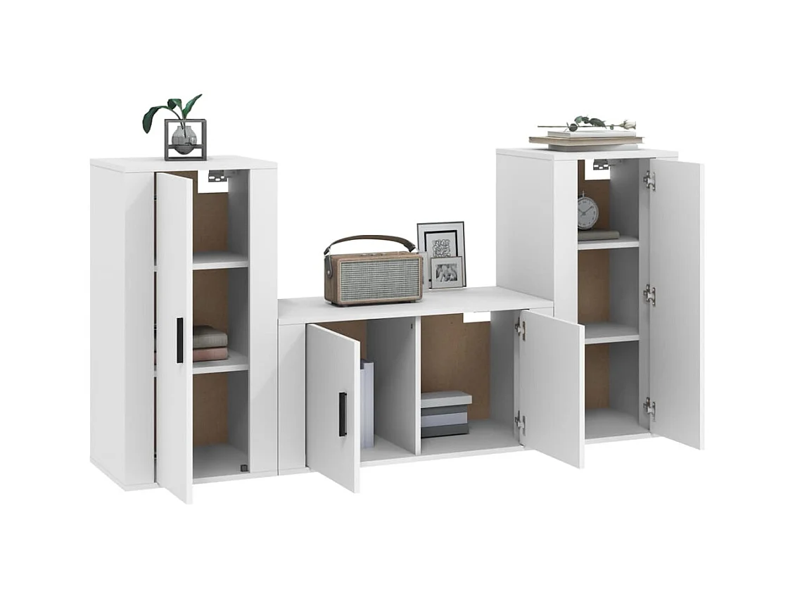 Agnetha  Ensemble de meubles TV 3 pcs Blanc Bois d'ingénierie