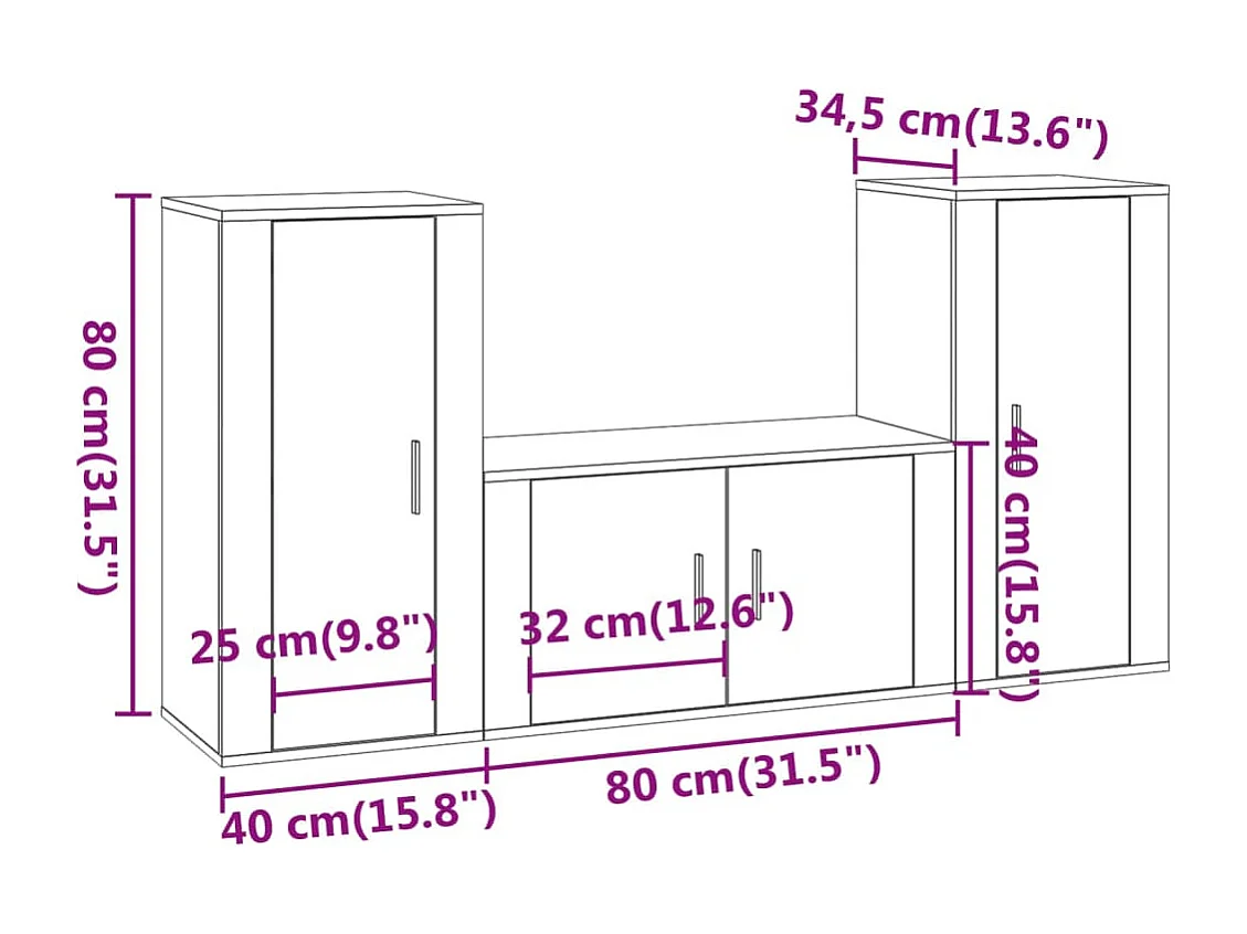 Agnetha  3-delige Tv-meubelset bewerkt hout wit
