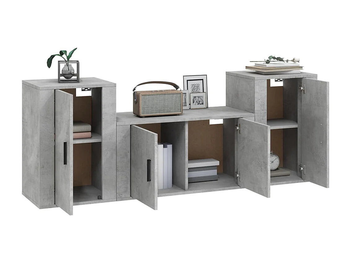 Wynna  3-delige Tv-meubelset bewerkt hout betongrijs