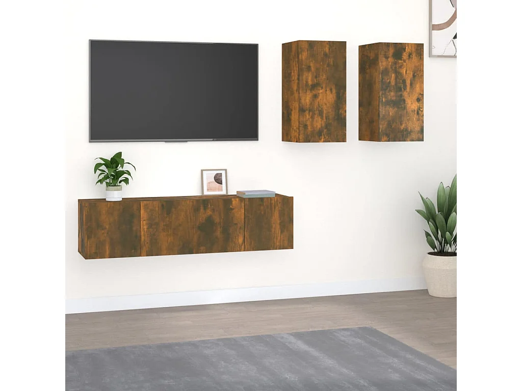 Bethany  Ensemble de meubles TV 4 pcs Chêne fumé Bois d'ingénierie