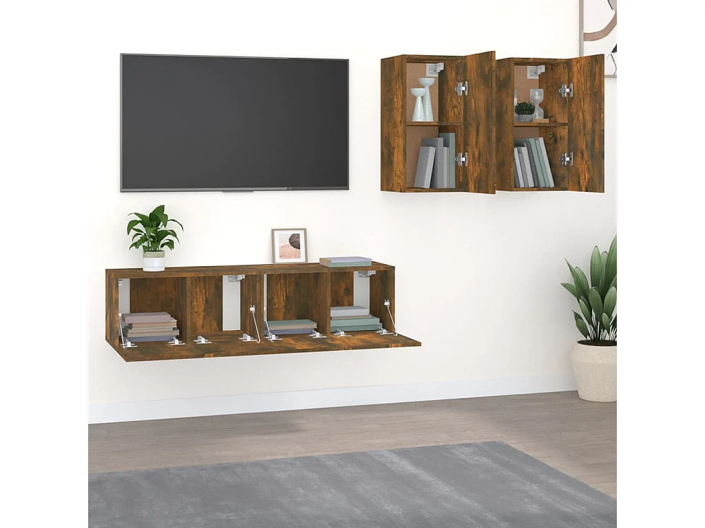 Bethany  Ensemble de meubles TV 4 pcs Chêne fumé Bois d'ingénierie