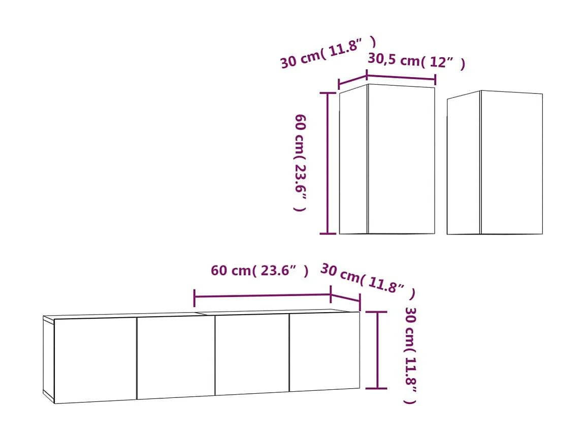Bethany  Ensemble de meubles TV 4 pcs Chêne fumé Bois d'ingénierie