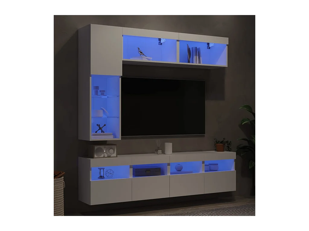 Sacha  Ensemble de meubles TV muraux 7 pcs avec lumières LED blanc