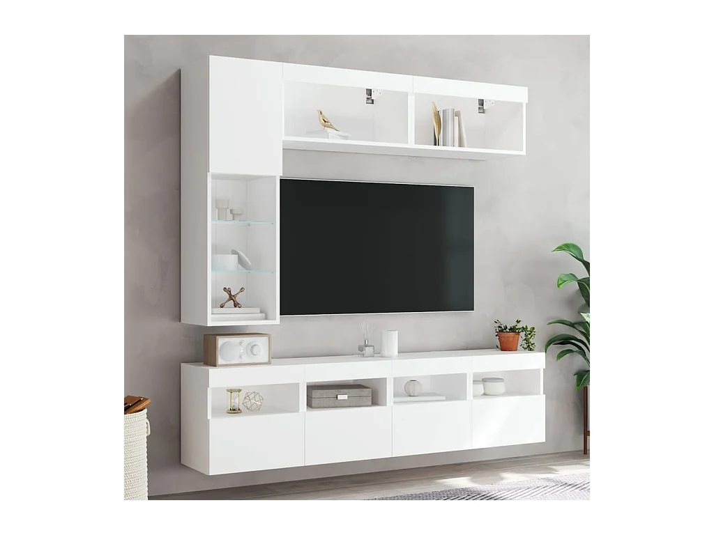 Sacha  Ensemble de meubles TV muraux 7 pcs avec lumières LED blanc