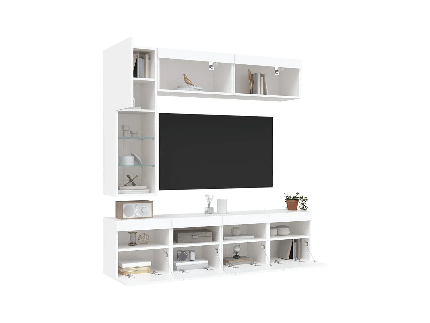 Sacha  Ensemble de meubles TV muraux 7 pcs avec lumières LED blanc