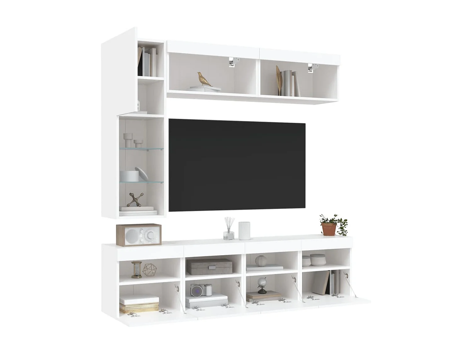 Sacha  Ensemble de meubles TV muraux 7 pcs avec lumières LED blanc