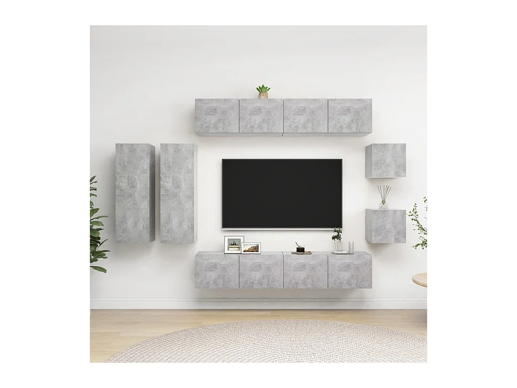 Rebecca  Ensemble de meubles TV 8 pcs Gris béton Bois d'ingénierie