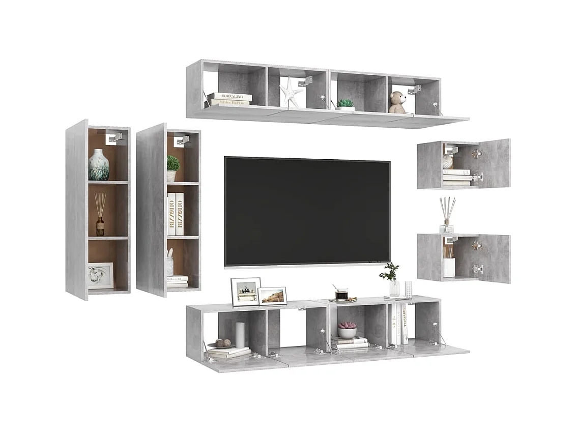 Rebecca  Ensemble de meubles TV 8 pcs Gris béton Bois d'ingénierie