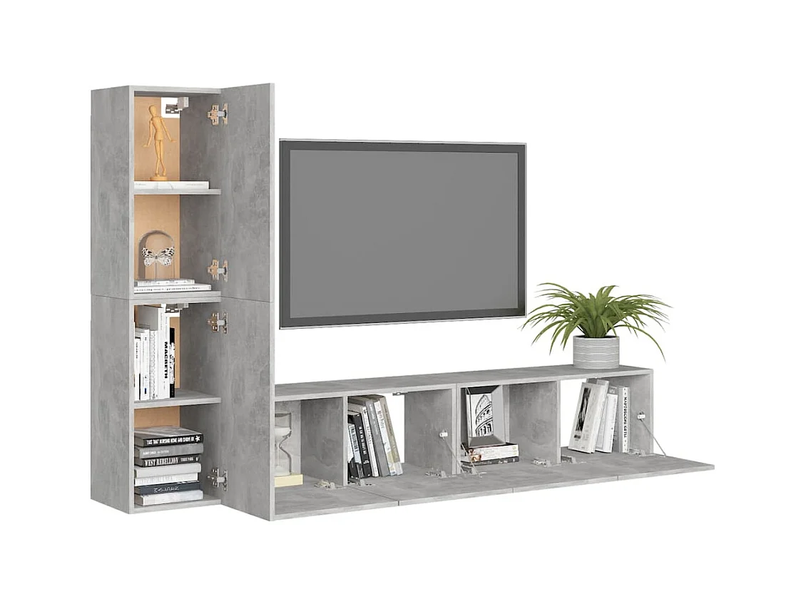 Zyanio  Ensemble de meubles TV 4 pcs Gris béton Bois d'ingénierie