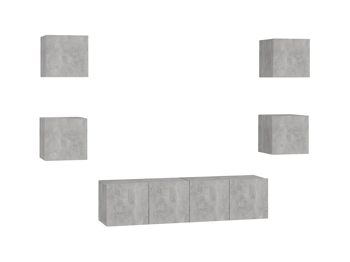 Iseline  Ensemble de meubles TV 6 pcs Gris béton Bois d'ingénierie
