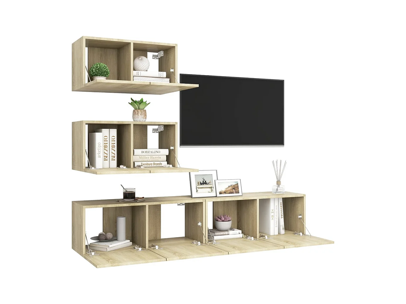 Clonalvy  Juego de muebles de salón 4 piezas roble Sonoma