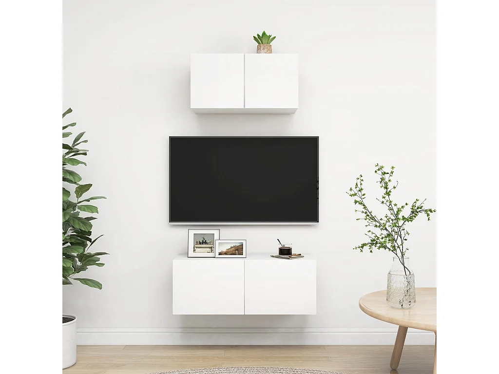 Olivia  Ensemble de meubles TV 2 pcs Blanc Bois d'ingénierie