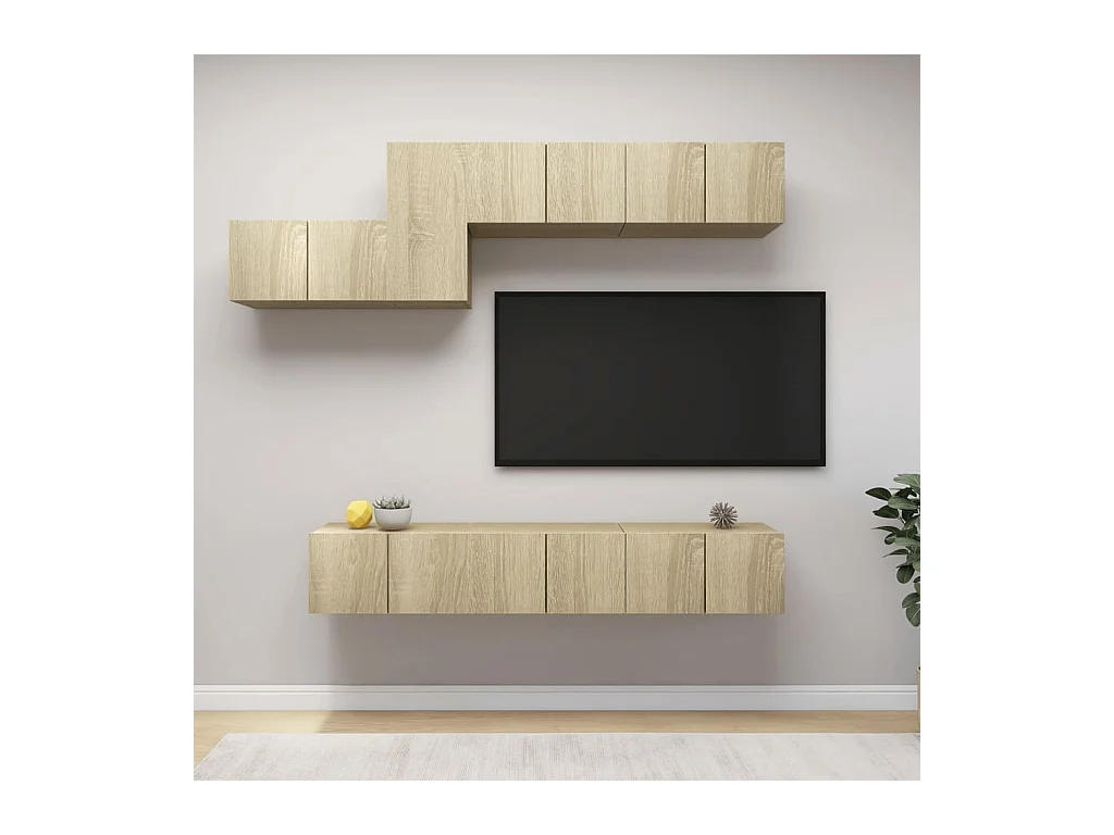 Claudia Isabel  Set de muebles salón TV 7 pzas madera ingeniería roble Sonoma