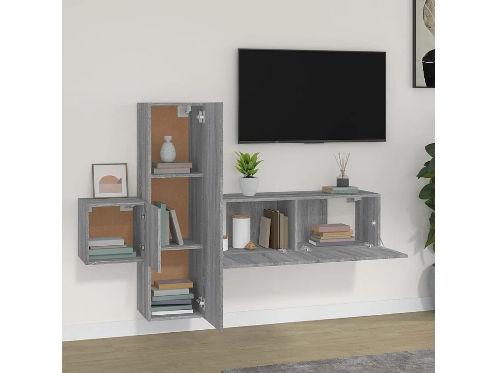 Pontarlier  Ensemble de meubles TV 3 pcs Sonoma gris Bois d'ingénierie