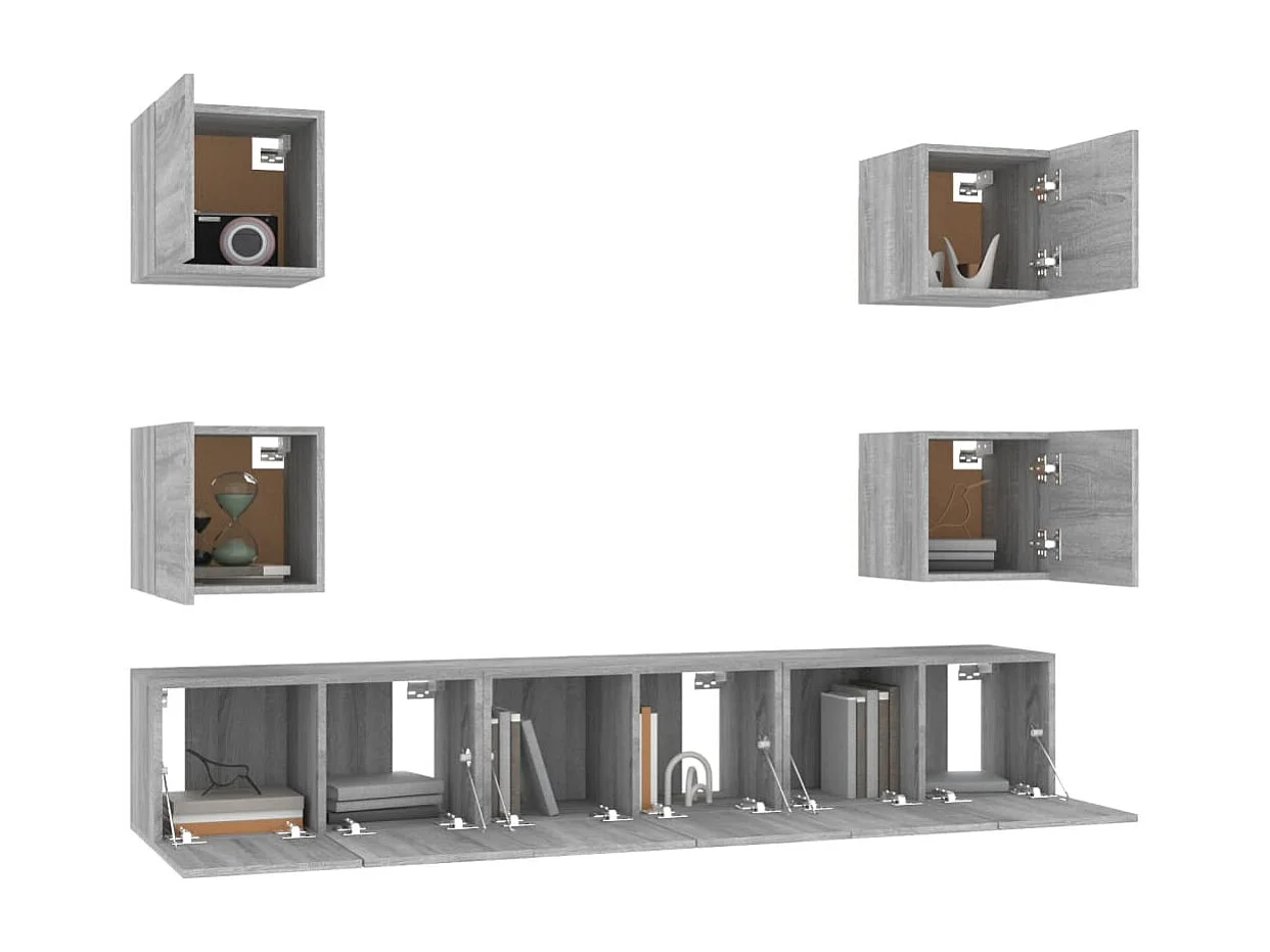 Azra  Set de muebles para TV 7 pzas madera contrachapada gris Sonoma