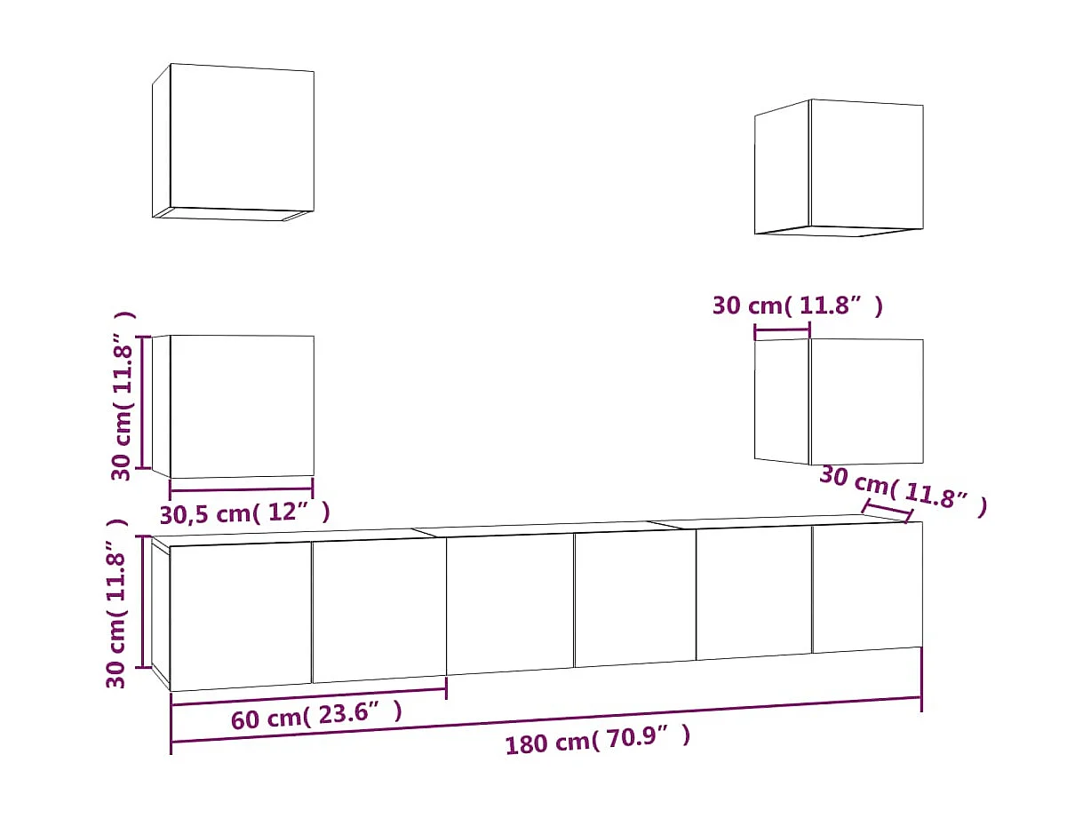 Azra  Set de muebles para TV 7 pzas madera contrachapada gris Sonoma