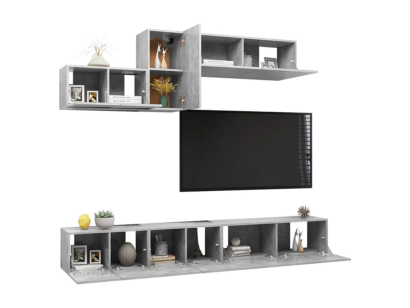 Claudia Isabel  6-delige Tv-meubelset bewerkt hout betongrijs