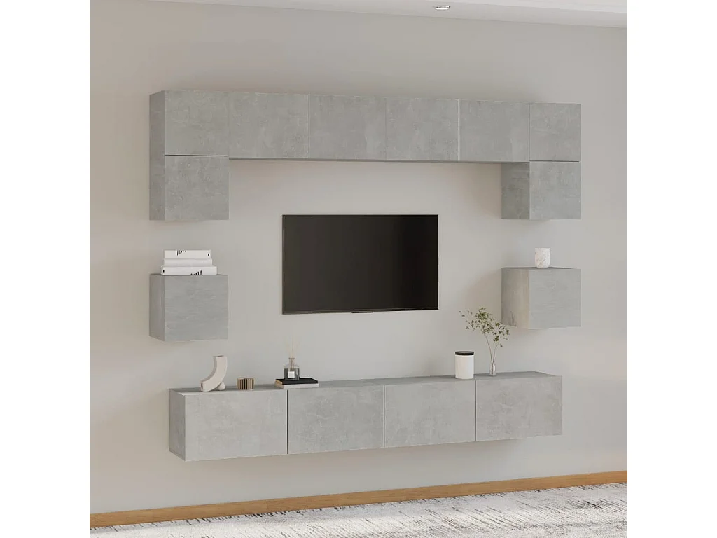 Doolin  Ensemble de meubles TV 8 pcs Gris béton Bois d'ingénierie