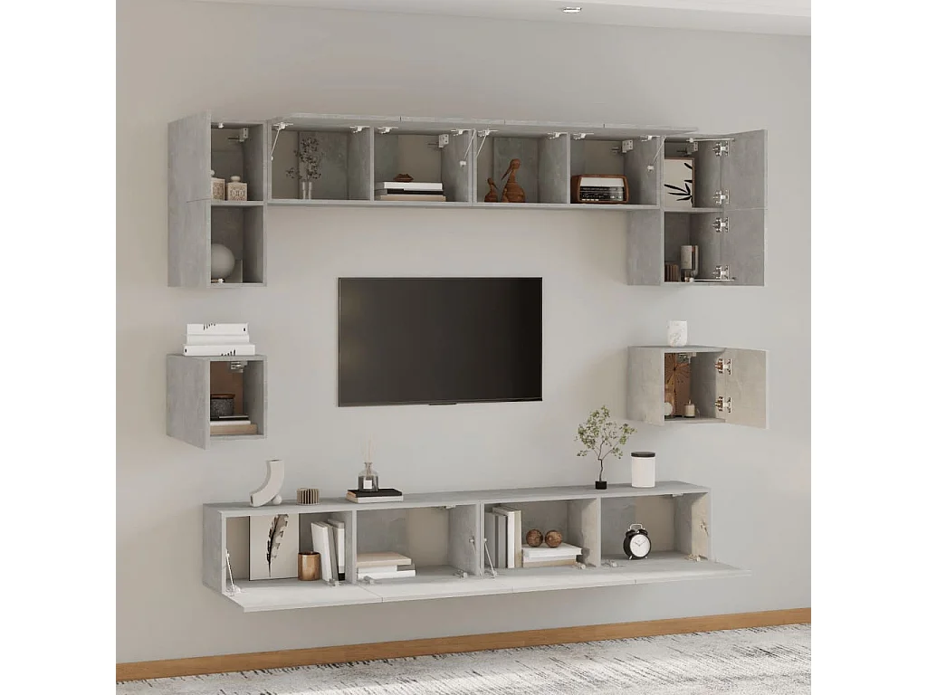 Doolin  Ensemble de meubles TV 8 pcs Gris béton Bois d'ingénierie