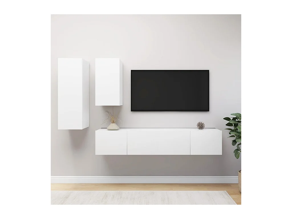 Maria  4-delige Tv-meubelset bewerkt hout wit