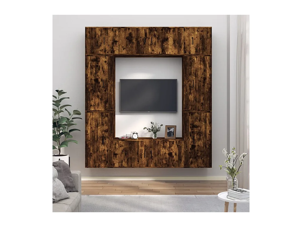 Efgan  Set de muebles de TV 8 pzas madera contrachapada roble ahumado