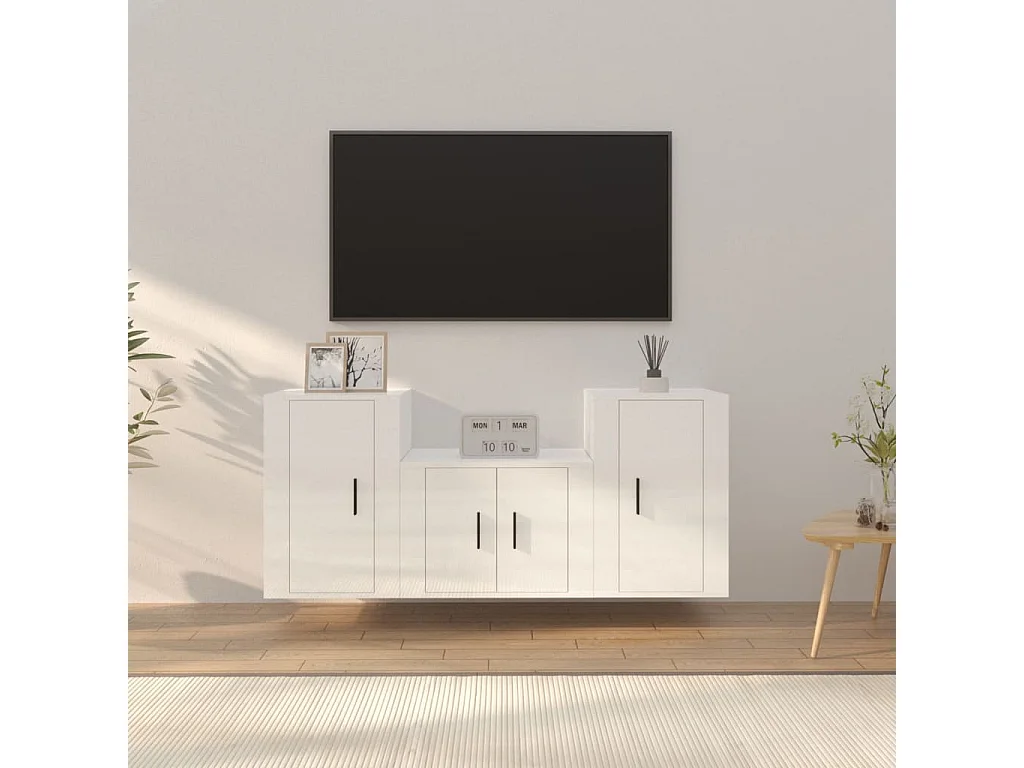 Joep  Ensemble de meubles TV 3 pcs Blanc brillant Bois d'ingénierie