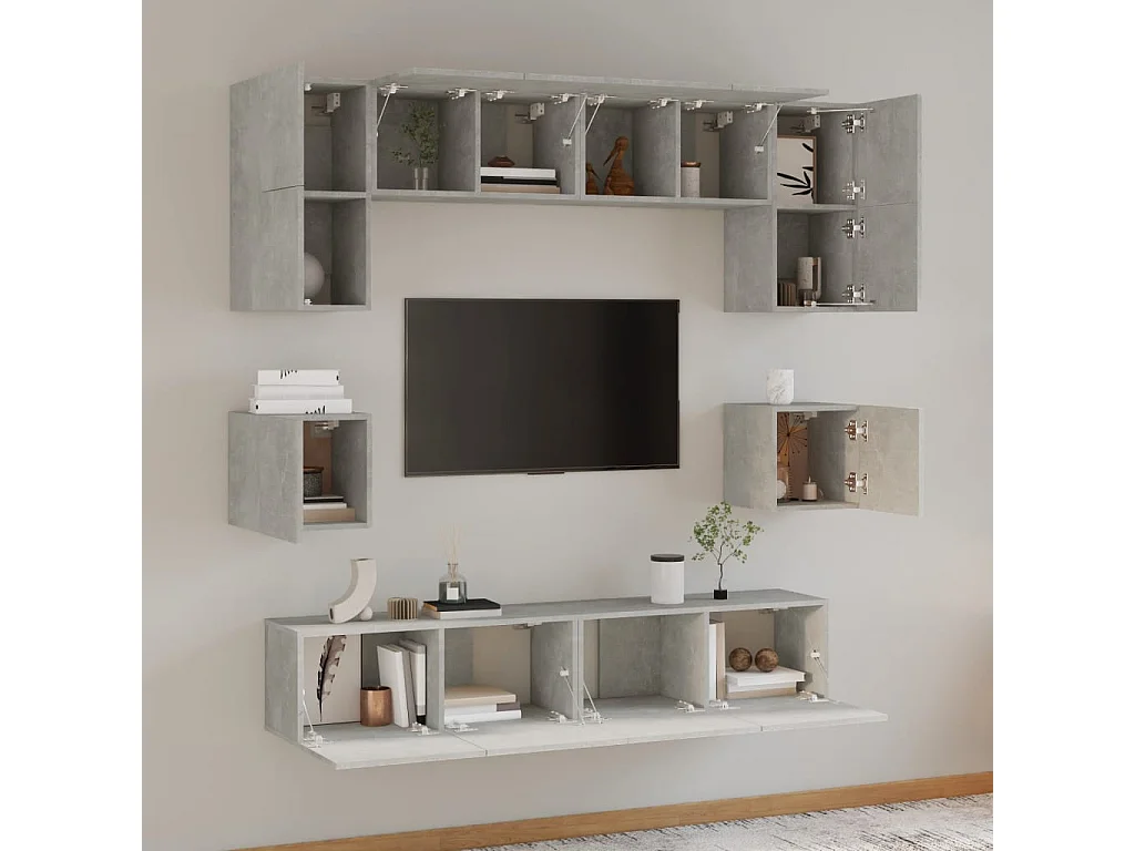 Doolin  Ensemble de meubles TV 8 pcs Gris béton Bois d'ingénierie