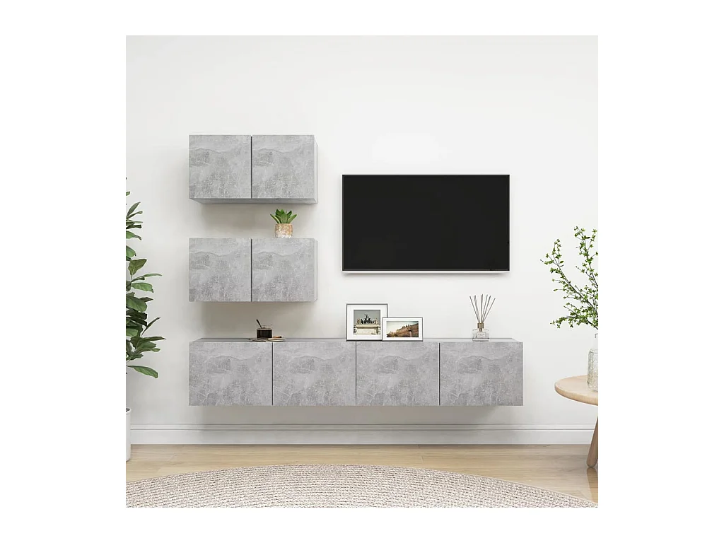 Clonalvy  Ensemble de meubles TV 4 pcs Gris béton Bois d'ingénierie