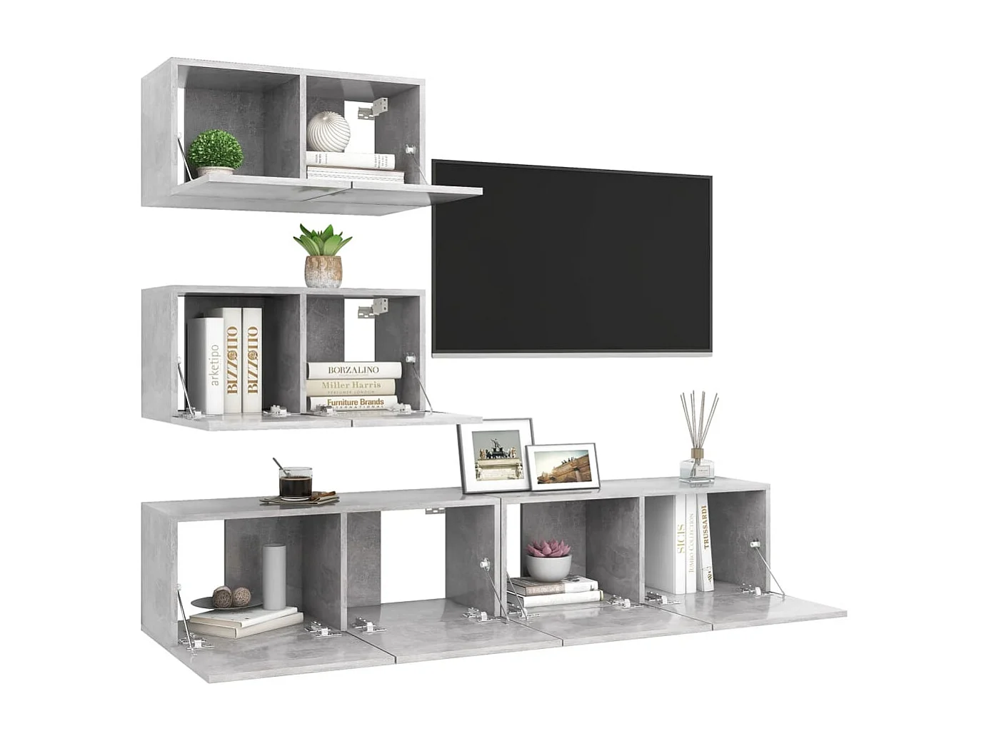 Clonalvy  4-delige Tv-meubelset bewerkt hout betongrijs