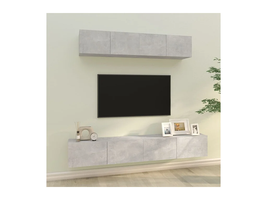 Isandro  Ensemble de meubles TV 4 pcs Gris béton Bois d'ingénierie