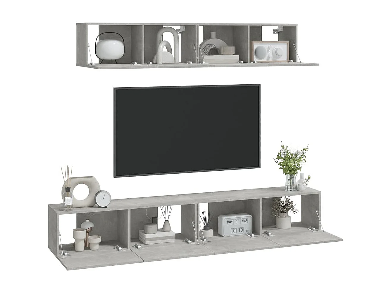 Isandro  Set de muebles de TV 4 pzas madera contrachapada gris hormigón