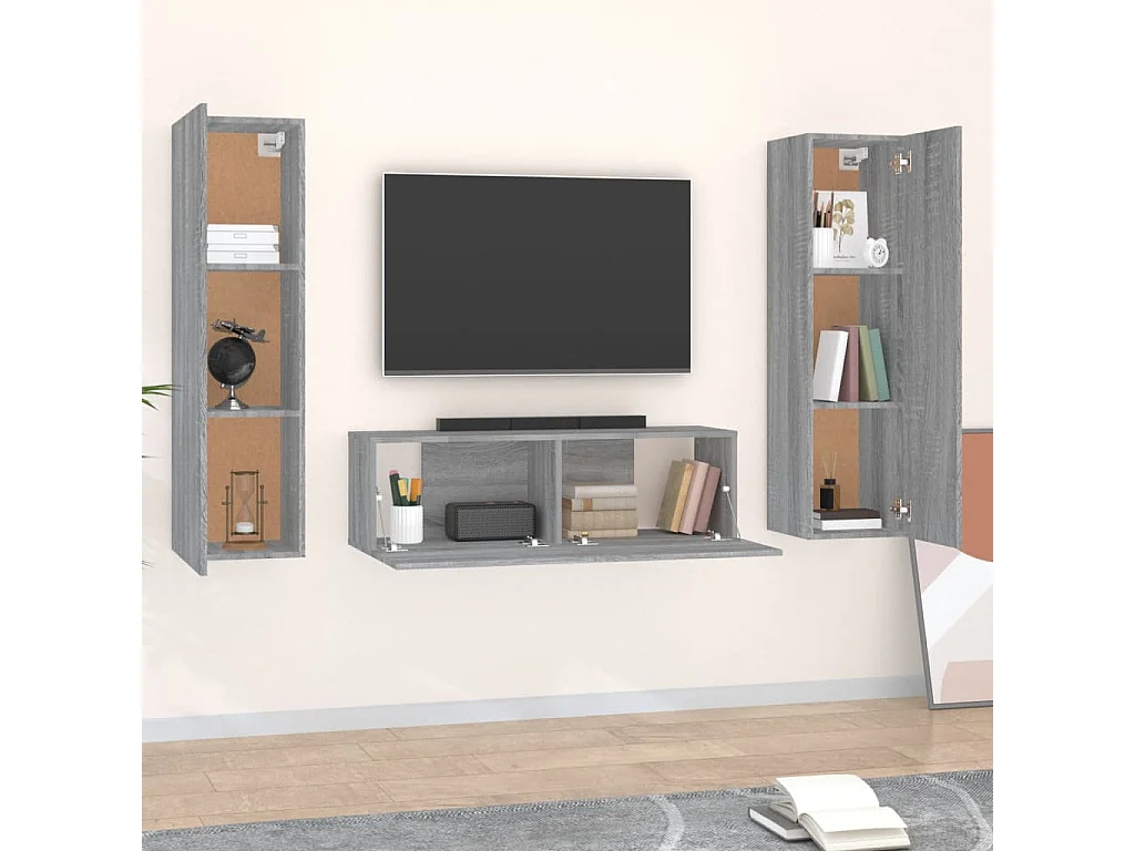 Deadwood  Ensemble de meubles TV 3 pcs Sonoma gris Bois d'ingénierie