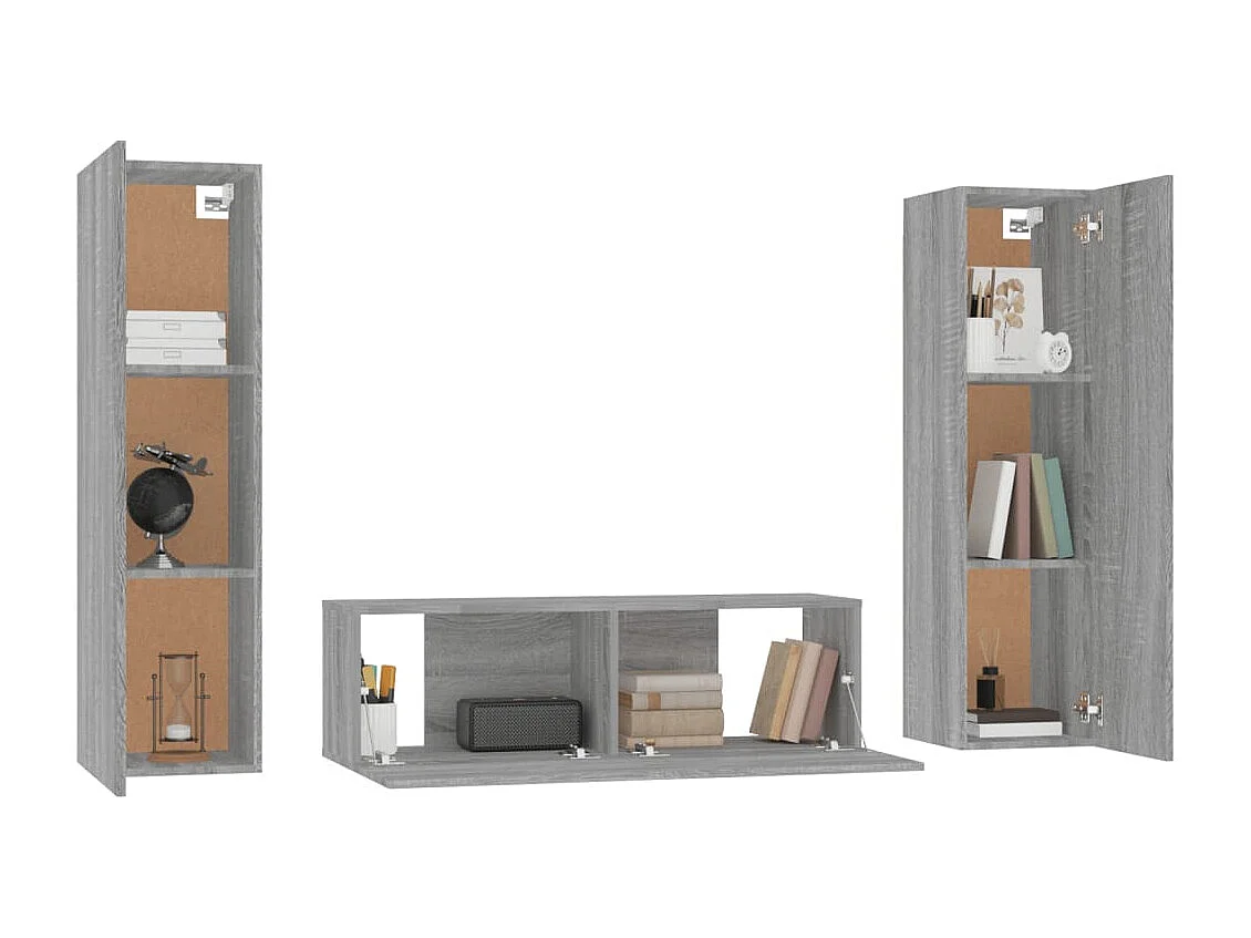 Deadwood  Ensemble de meubles TV 3 pcs Sonoma gris Bois d'ingénierie