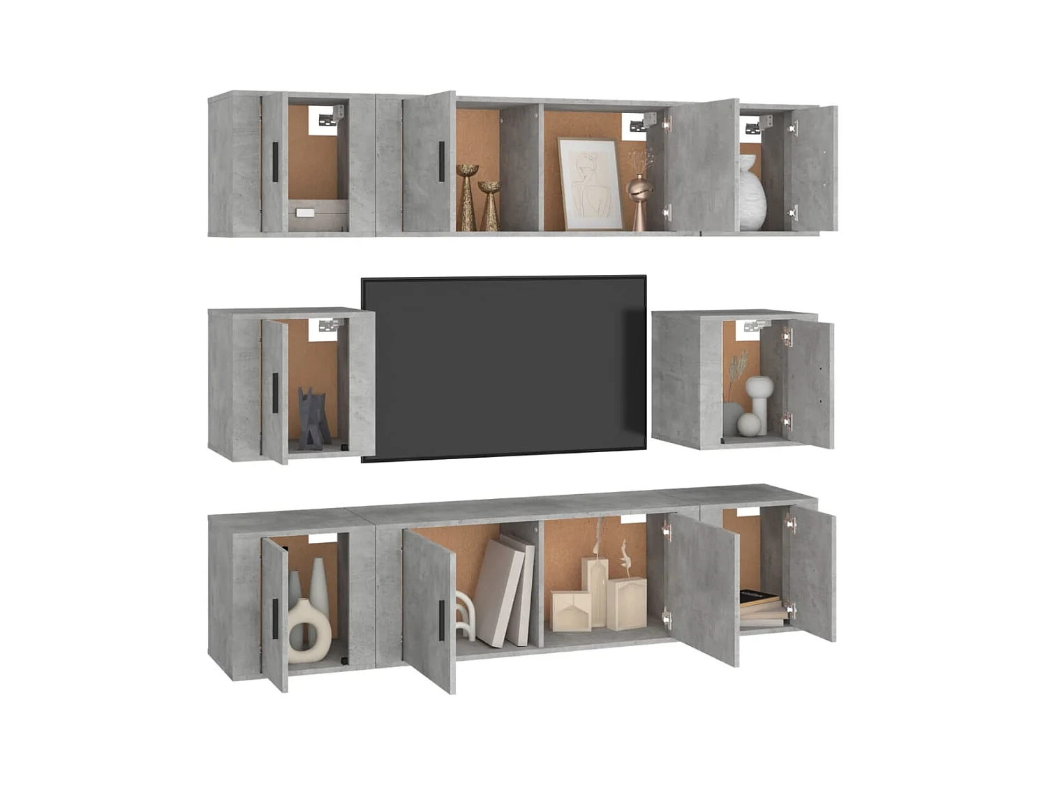 Ywar  Ensemble de meubles TV 8 pcs Gris béton Bois d'ingénierie