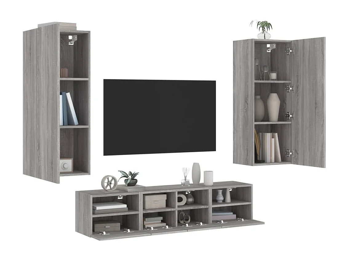 Berk  Unités murales TV 5 pcs sonoma gris bois d'ingénierie