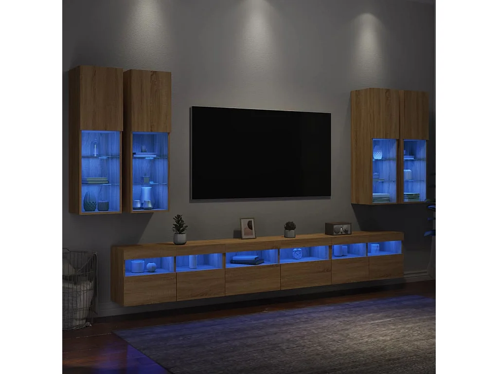Trinidad  Ensemble de meubles TV muraux 7pcs et lumières LED chêne sonoma