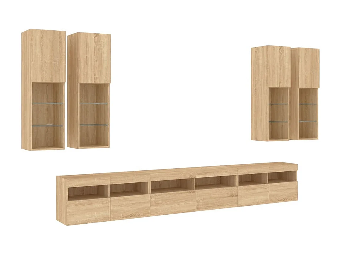 Trinidad  Ensemble de meubles TV muraux 7pcs et lumières LED chêne sonoma