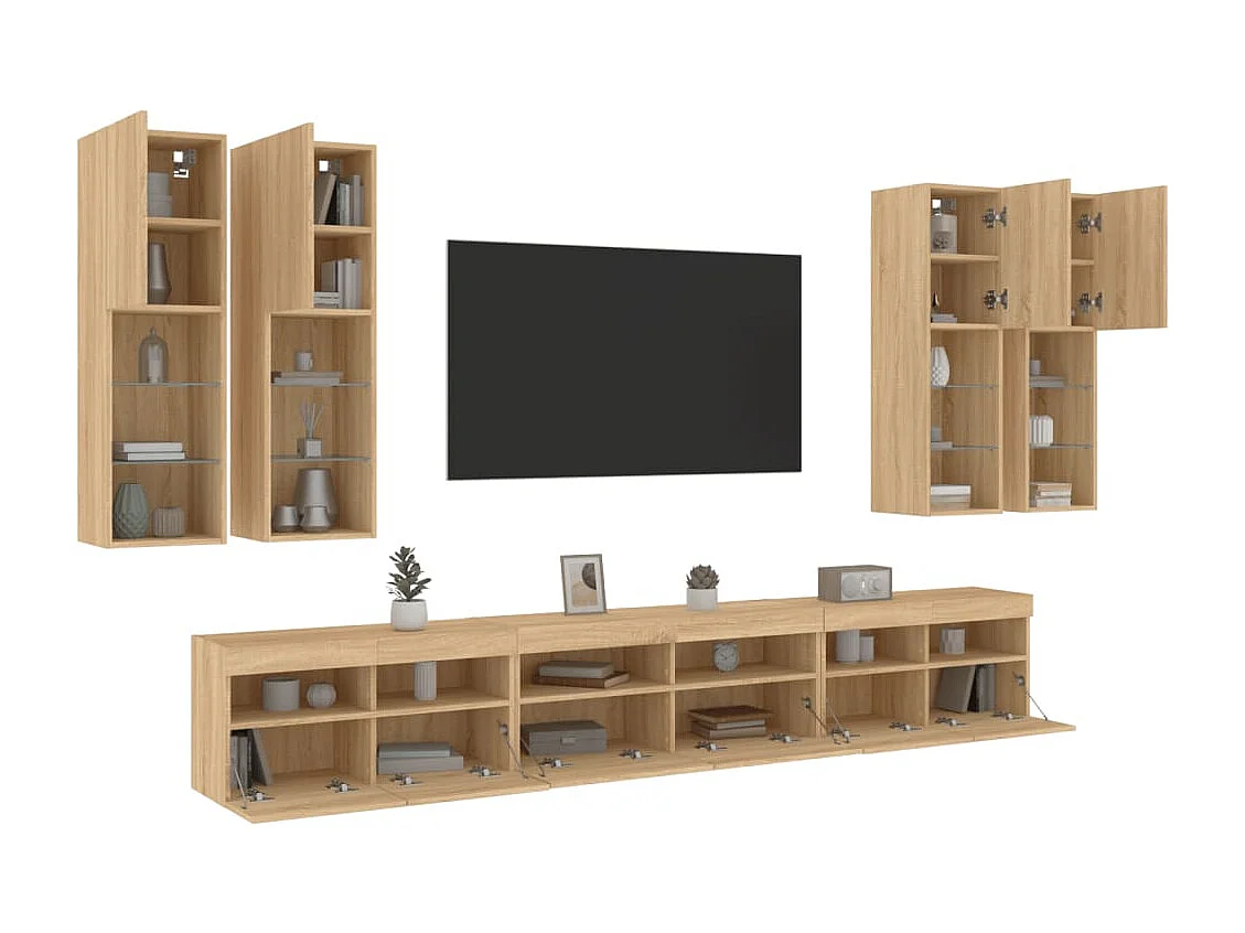 Trinidad  Ensemble de meubles TV muraux 7pcs et lumières LED chêne sonoma