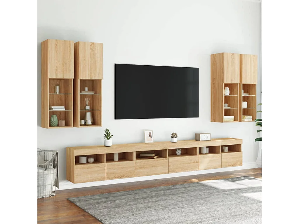 Trinidad  Ensemble de meubles TV muraux 7pcs et lumières LED chêne sonoma